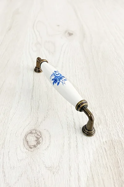 Ucelev Antique Yellow Metal-Real Porcelain Blue Flower Pattern 128 mm Furniture/Closet/Cloakroom/Door/Kitchen Handle
