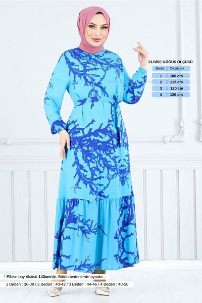 ModaMerve Rochie din viscoză cu model cu centură 812OZR1047-M Albastru