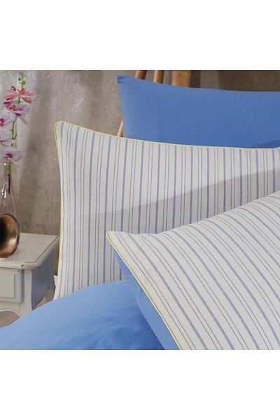 Solinas Collection Karla Blue-Crem 100% bumbac galben tubulatură dublu set cuvertură de pilota cu două fețe