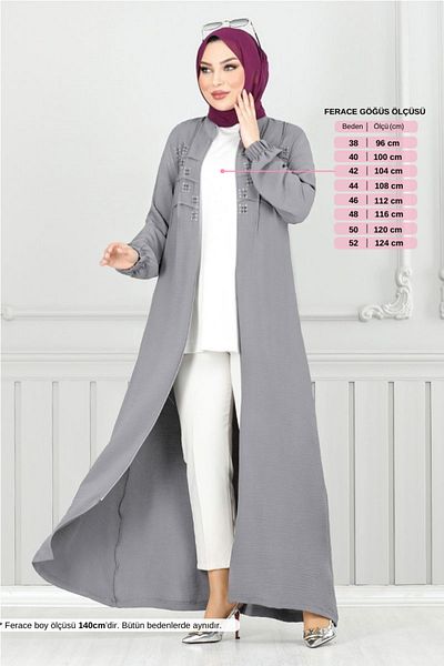 ModaMerve Γκρι λεπτομέρεια με πέτρα Ferace 355DVL897-M