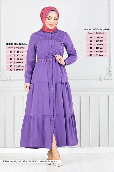 ModaMerve Μωβ Φόρεμα Hijab με Τούνελ Μέσης 225ASN936