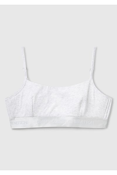 United Colors of Benetton Top de bikini cu bretele reglabile, cu logo-ul din amestec de bumbac gri pentru femei