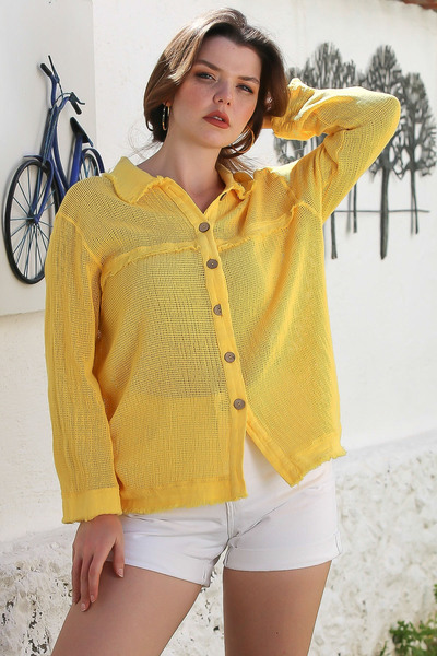 Chiccy Yellow Long Sleeve Buttoned Washed Casual Shirt 69 62
