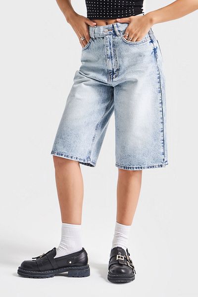its basic Bermude de damă 4S5-3 maxi lungime din denim, bumbac și lungi cu talie înaltă