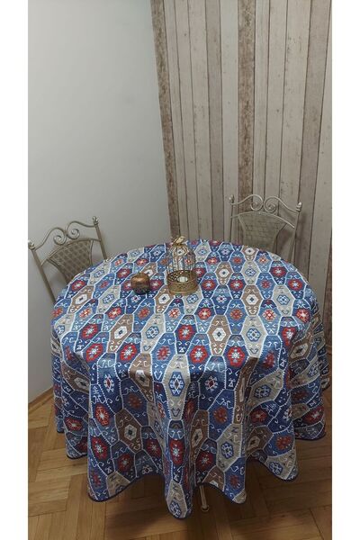gonk Round, Ethnic/Kilim Patterned, Duck (Liquid Pusher, Stain Resistant) Fabric, Tablecloth