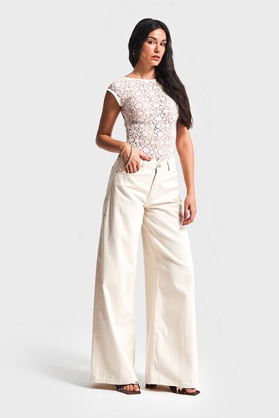 its basic Γυναικείο Raw Jeans Color S4 Palazzo Fit 100% Koton τζιν τζιν στη μέση