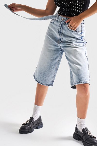 its basic Bermude de damă 4S5-3 maxi lungime din denim, bumbac și lungi cu talie înaltă