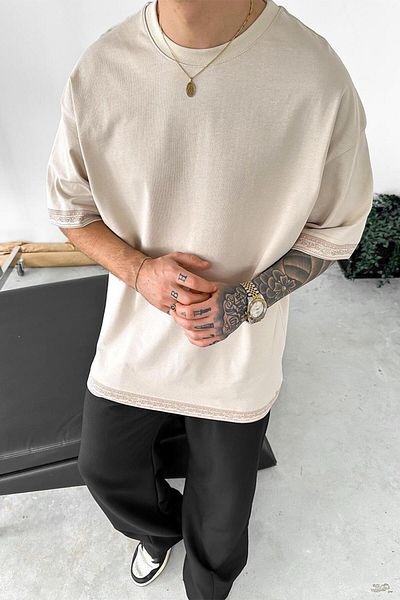HAFKAGİYİM Μπλουζάκι Oversize σε μπεζ έθνικ σχέδιο