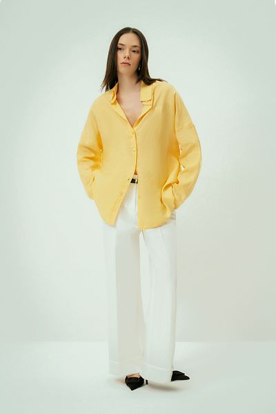 Wear Three Points Dune Oversize Linen Yellow Shirt