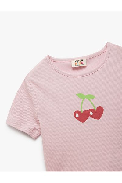 Koton Tricou crop din bumbac cu mânecă scurtă cu imprimeu inimă