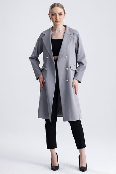 MD trend Women's Button Detailed Lined Long Oversize Blazer Jacket