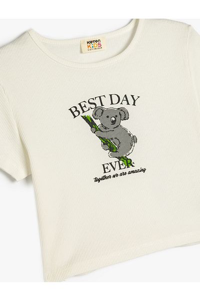 Koton Crew Neck Short Sleeve Koala Print Detailed Cotton Crop T-Shirt