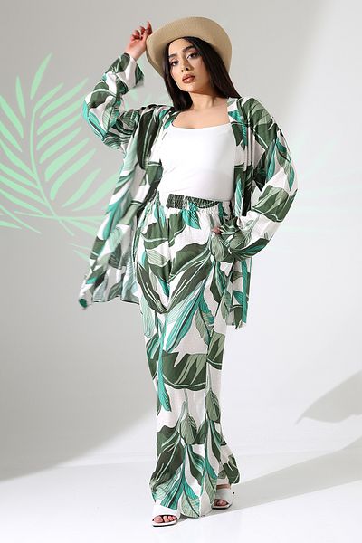 forte bella Ethnic Pattern Maxi Bottom-Top Kimono Set