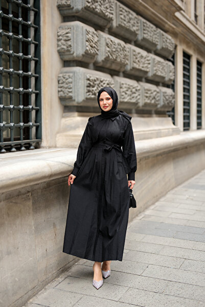 LOCCO Жіноче плаття з прихованими ґудзиками та аплетами, чорне