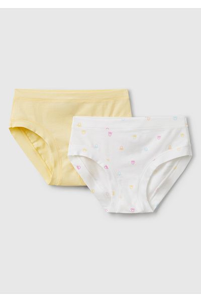 United Colors of Benetton Girl's White Mix Classic Cut Panties Set of 2