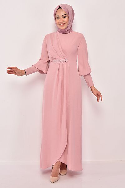 ModaMerve Powder Color Stone Detailed Evening Dress - Asm2569