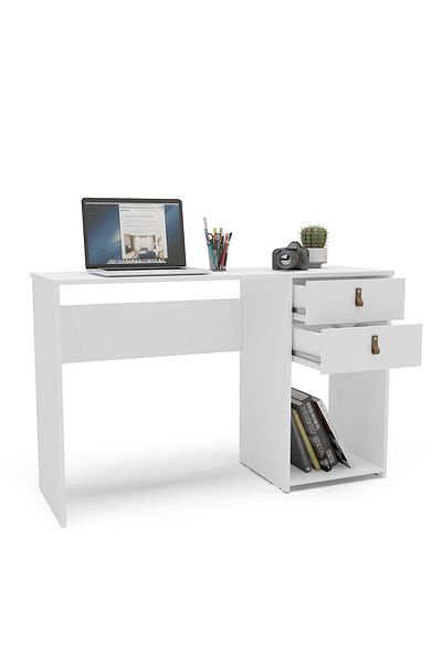 POLITORNO Home computer table with 2 drawers for office and home rooms, white color