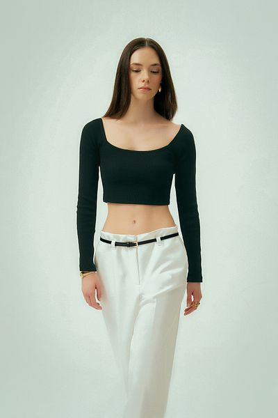 Wear Three Points Black Square Neck Crop Camisole Blouse