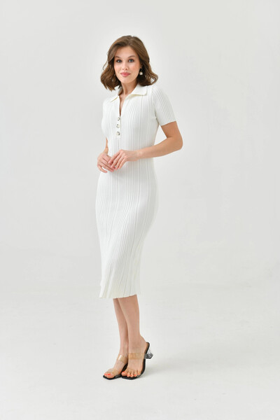 Park Karon Polo Yaka Düğme Detaylı Uzun Triko Elbise