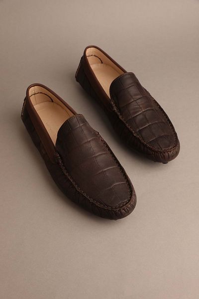 Gondol Men's Genuine Leather Classic Loafer Brown Croco 41 Ttx.20117