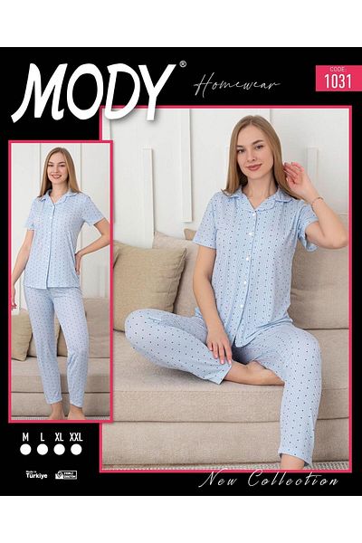 MODY Set pijama cu nasturi din față din țesătură Milan