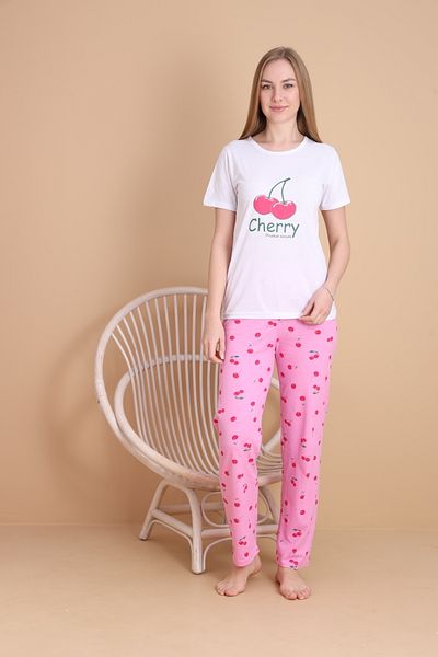 VG BOND MODA Cherry Print Detailed Short Sleeve Women's Pajamas Set Vg152