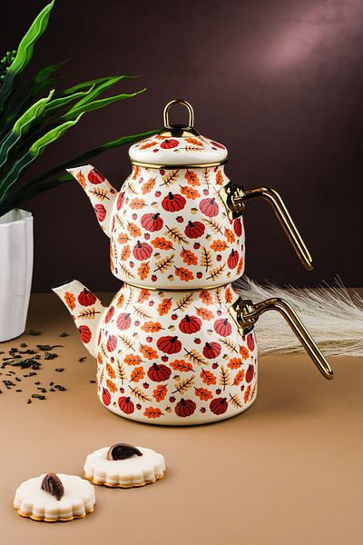 Sezka Life Enamel Teapot Set Pumpkin Pattern Enamel Teapot Set
