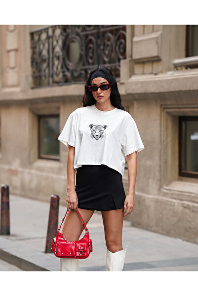 LOISY Ženska okrugla kragna majica kratkih rukava Oversize kroj Skraćeni kroj