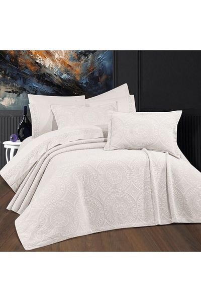 Solinas Collection Medallion Cream Double Bed Cover and 100% Cotton Duvet Cover Set