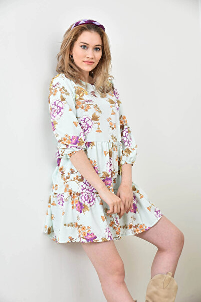 Park Karon Велосипедний комір з квітковим візерунком, ткане плаття з воланами