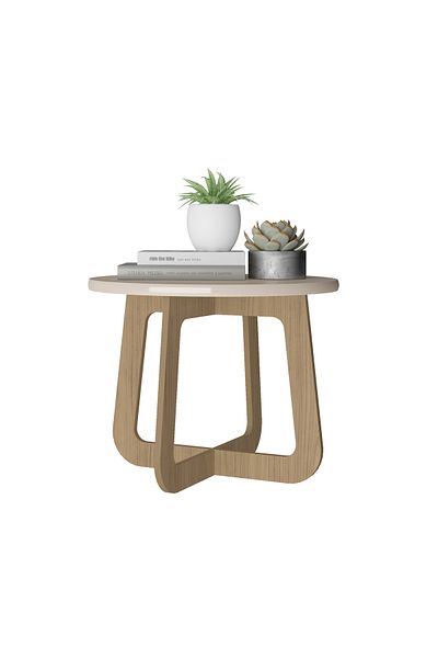 pilati Round coffee table for living rooms and homes, natural brown and white color, 46.5*59*59