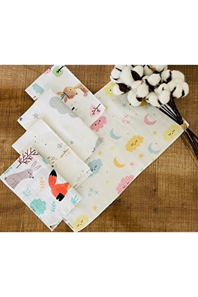 Babycitytr %100 Pamuk Çift Kat Müslin Kumaş 5'li Bebek Omuz, Ter Bezi 25x35 Cm