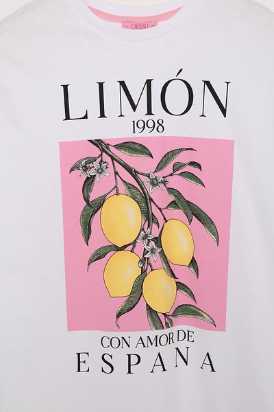 Quzu Tricou cu imprimeu colorat de lămâie - alb