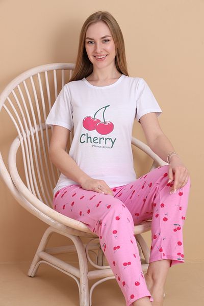 VG BOND MODA Cherry Print Detailed Short Sleeve Women's Pajamas Set Vg152