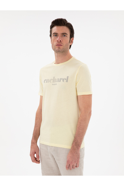 Cacharel Yellow Regular Fit Crew Neck Patterned T-Shirt 50301489-Vr044