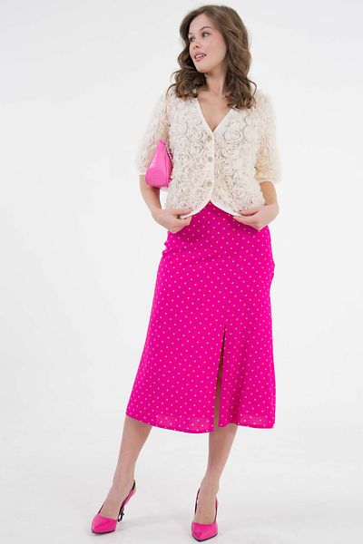 Saade Fuchsia Slit Detailed Midi Woven Skirt