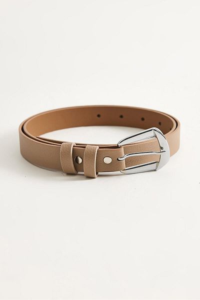 CALİENTE Silver color buckle thin belt mink