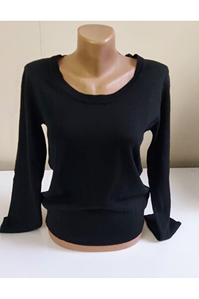 SİNAY TRİKO Women's U Neck Black Color Basic Sweater