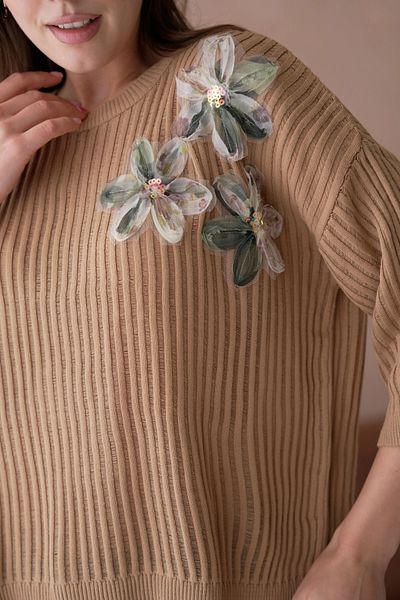 Park Karon Ανοιχτή πλεκτή μπλούζα με απλικέ Crew Neck