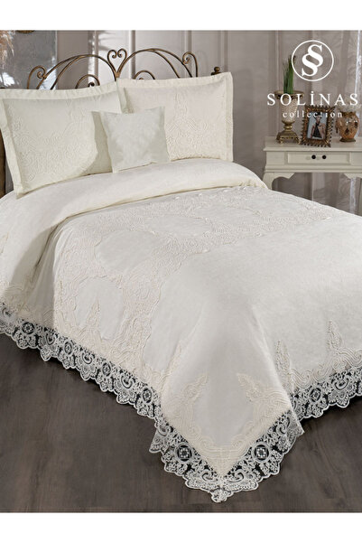 Solinas Collection Elegante Mila Krem Çift Kişilik Dantelli Çeyizlik Yatak Ör...