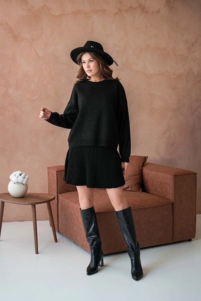 Park Karon Women's Crew Neck Lurex Knitwear Suit with Loose Skirt