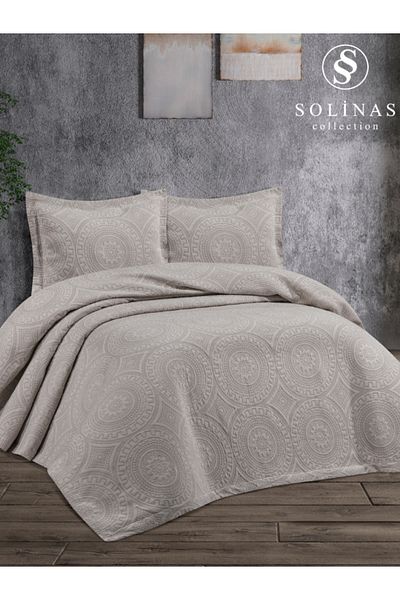 Solinas Collection Двойно памучно покривало за легло с медальон от норка