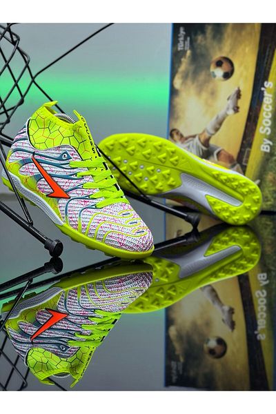 Nstil Children Adult White Yellow Turf Football Boots with Socks Without Spikes Lace-Up Football Sports Shoes 2060