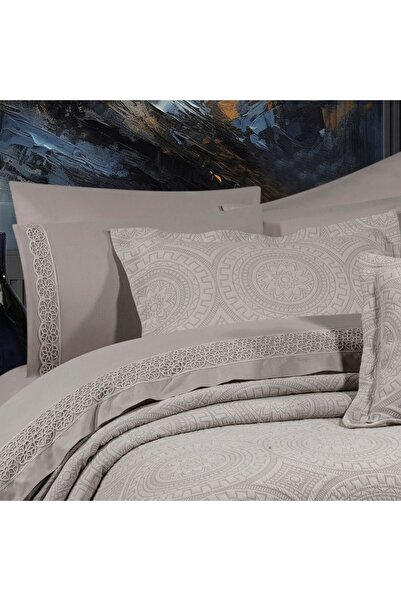 Solinas Collection Madalyon Vizon Pamuklu Çift Kişilik ve Yatak Örtüsü %100 Pamuk Nevresim Takımı