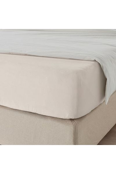 IKEA DVALA Beige Fitted Sheet 80x200 cm – 100% Cotton, Soft, Durable & Breathable, Fits up to 26 cm