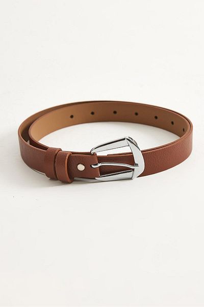 CALİENTE Silver Color Buckle Thin Belt Tan