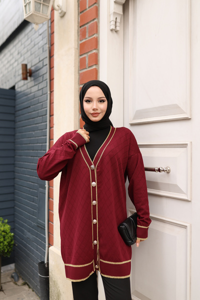 NATUFIAN STORE Kadın Merserize Simli Baklava Desenli Tesettür Hırka