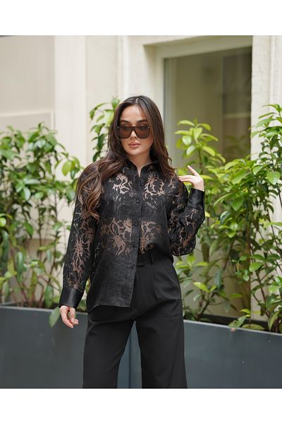 LOISY Cămașă cu mânecă lungă cu imprimeu floral transparent pentru femei