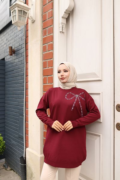NATUFIAN STORE Women's Mercerized Bow and Stone Premium Quality Hijab Tunic