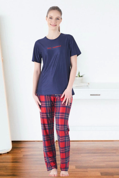 ARONA Estiva 25160 Women's Marla Plaid Short Sleeve Pajama Set